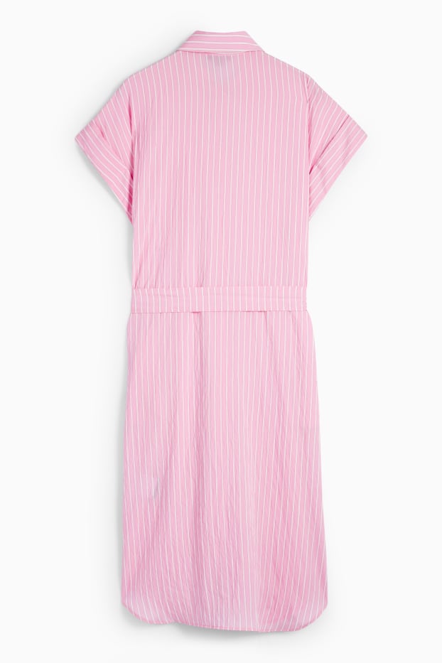 Damen - Blusenkleid - gestreift - rosa