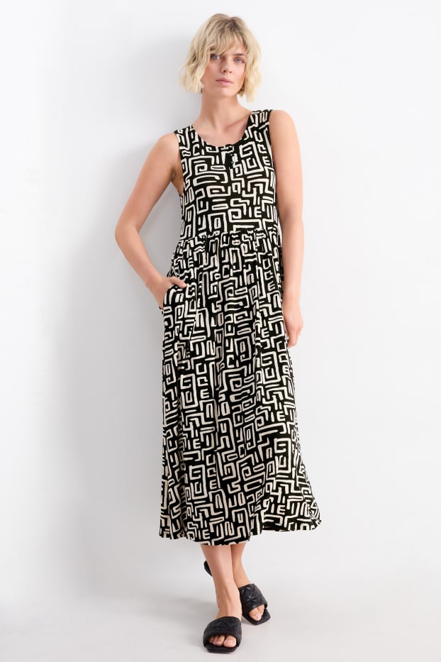 Dona - Vestit de viscosa bàsic - estampat - negre/beix