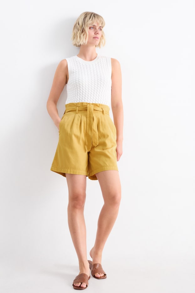 Dámské - Šortky - high waist - žlutá