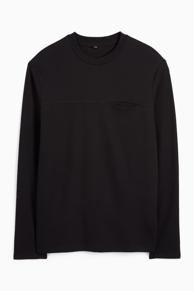 Heren - Longsleeve - met structuur - zwart