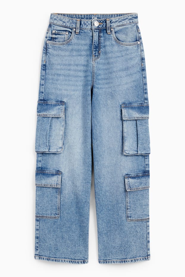 Kinderen: meisjes - Wide leg cargojeans - jeansblauw