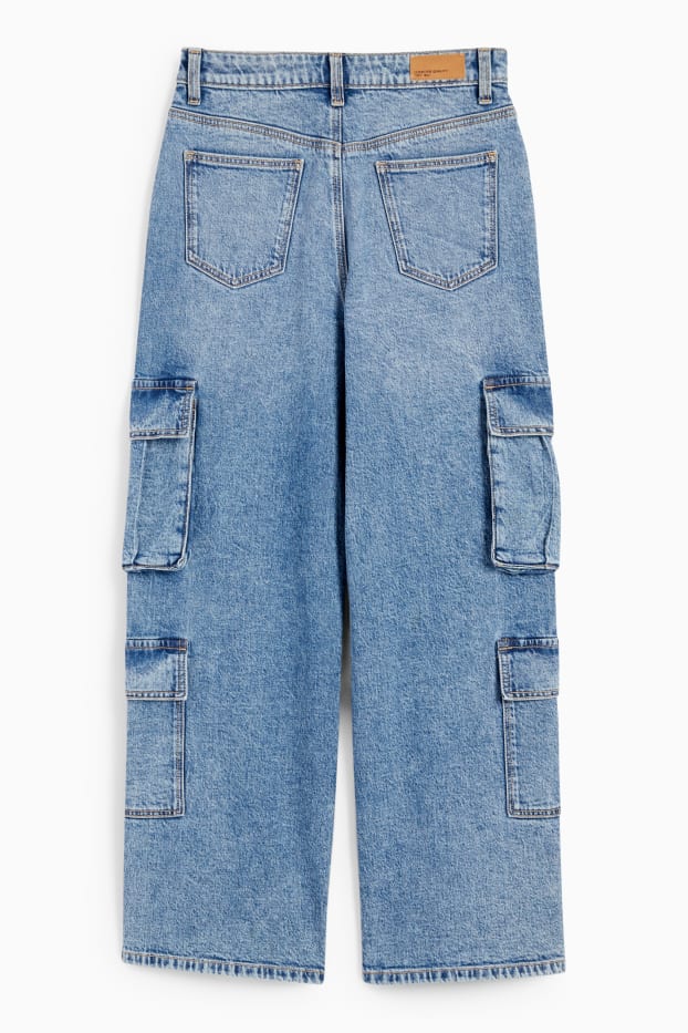 Kinderen: meisjes - Wide leg cargojeans - jeansblauw
