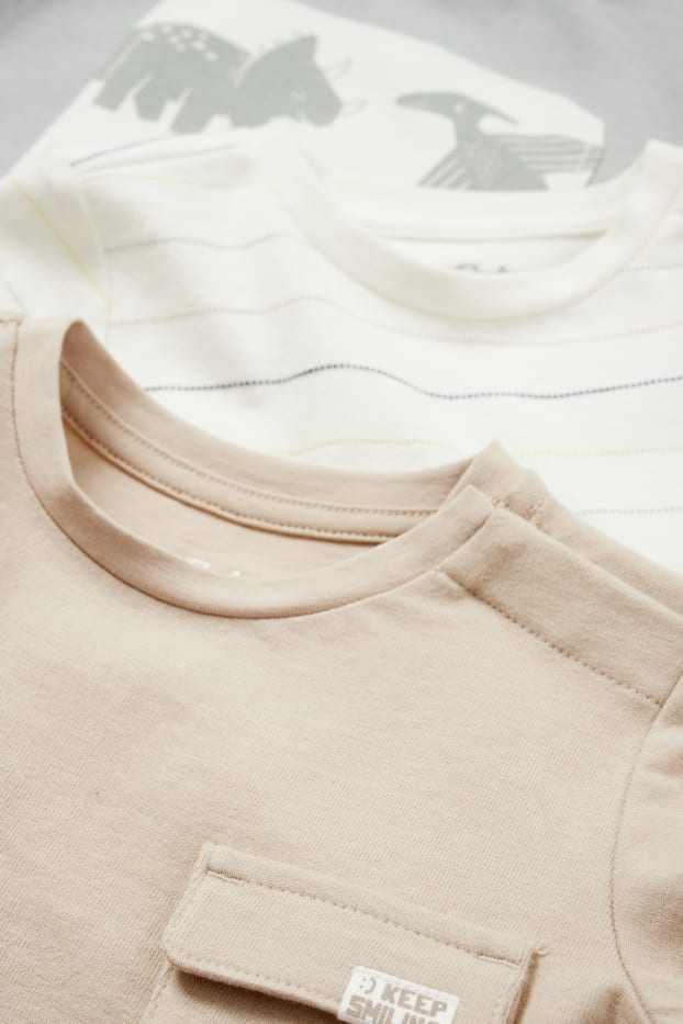 Bebés niños - Pack de 3 - dinosaurios - camisetas de manga larga para bebé - beige claro