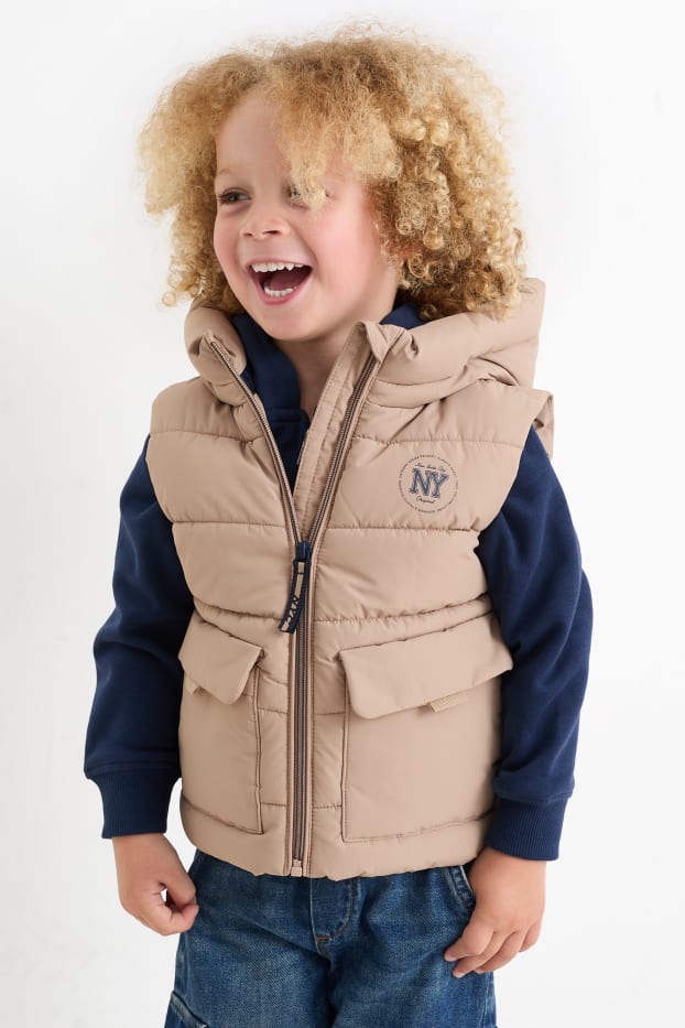 Kinder Buben - Steppweste mit Kapuze - wasserabweisend - beige
