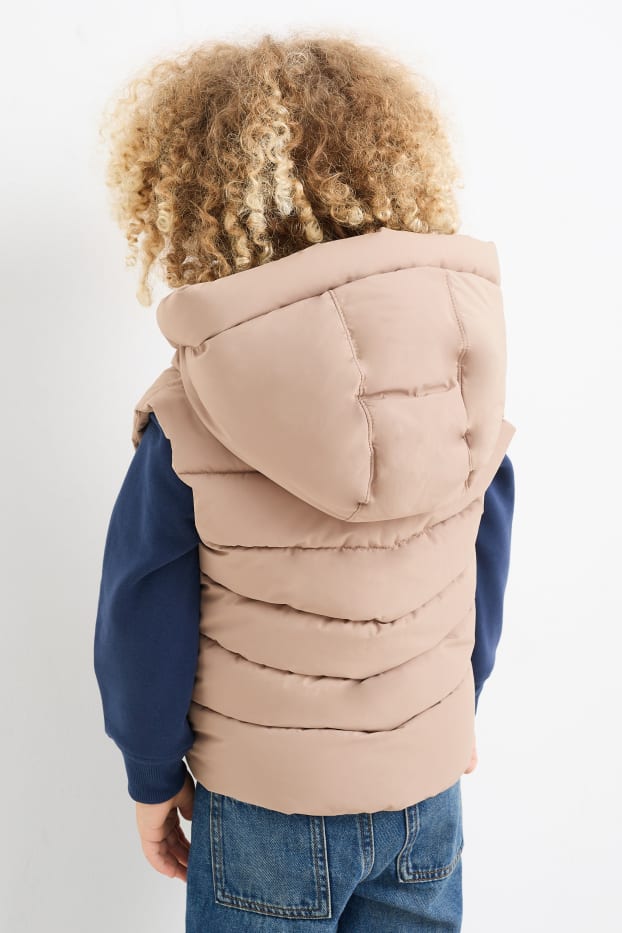 Kinder Buben - Steppweste mit Kapuze - wasserabweisend - beige
