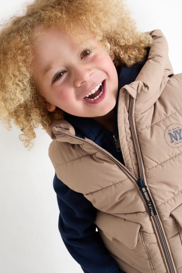 Kinder Buben - Steppweste mit Kapuze - wasserabweisend - beige