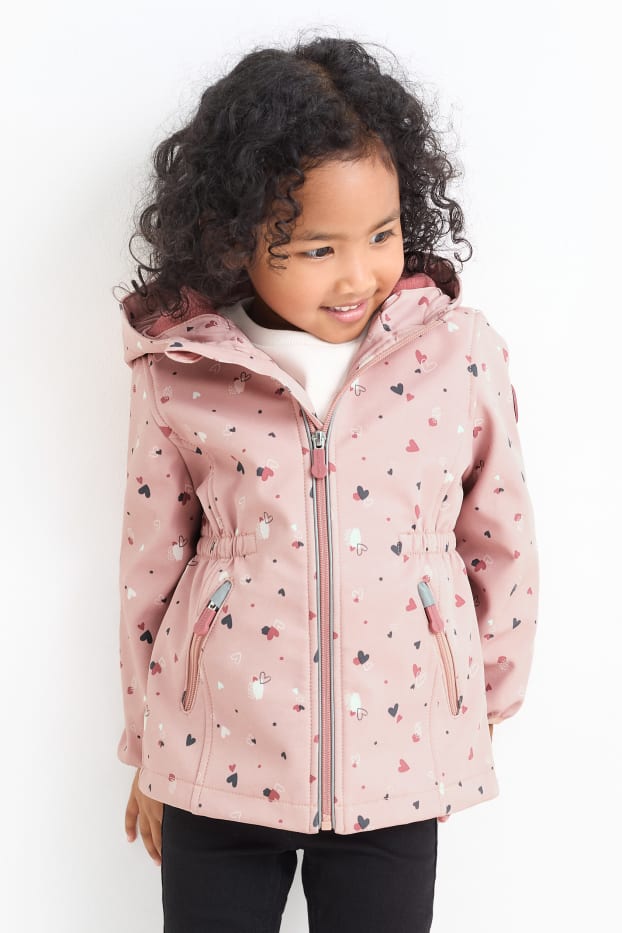 Enfants filles - Veste softshell à capuche - imperméable - à motif - rose foncé