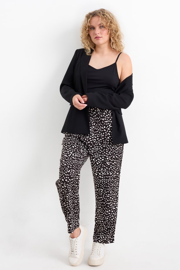 Femei - Pantaloni de stofă - talie medie - tapered fit - cu model - negru