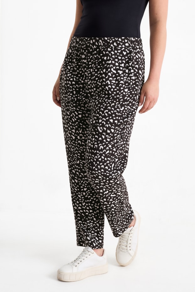 Femei - Pantaloni de stofă - talie medie - tapered fit - cu model - negru