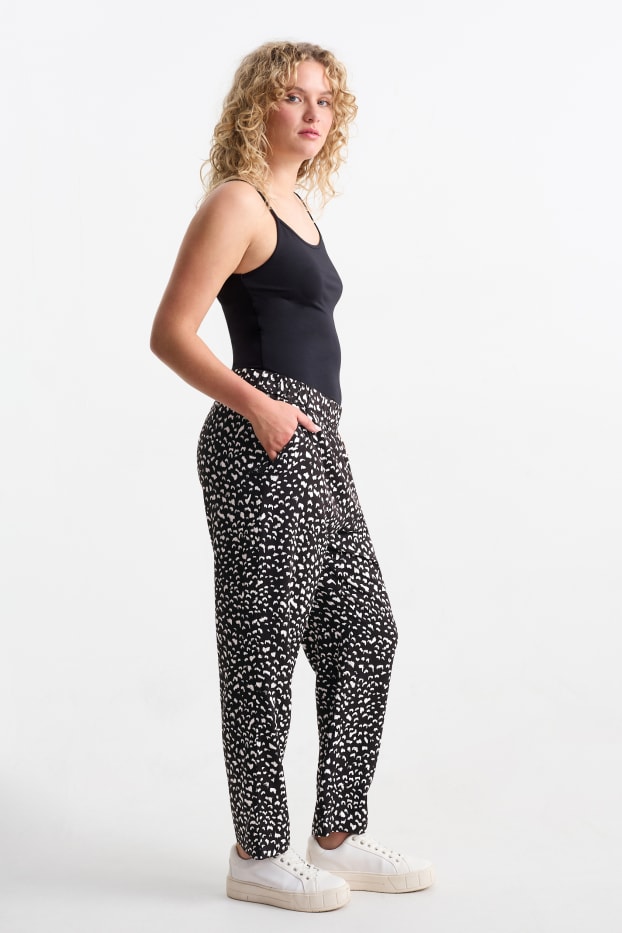 Femei - Pantaloni de stofă - talie medie - tapered fit - cu model - negru