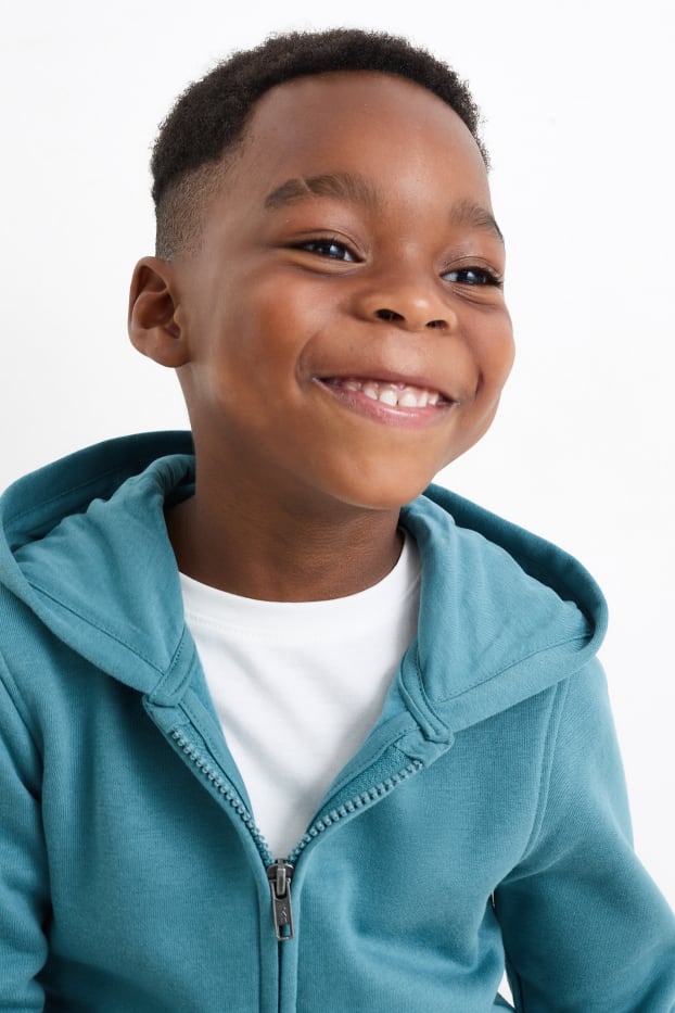 Enfants garçons - Sweat zippé en molleton avec capuche - vert foncé