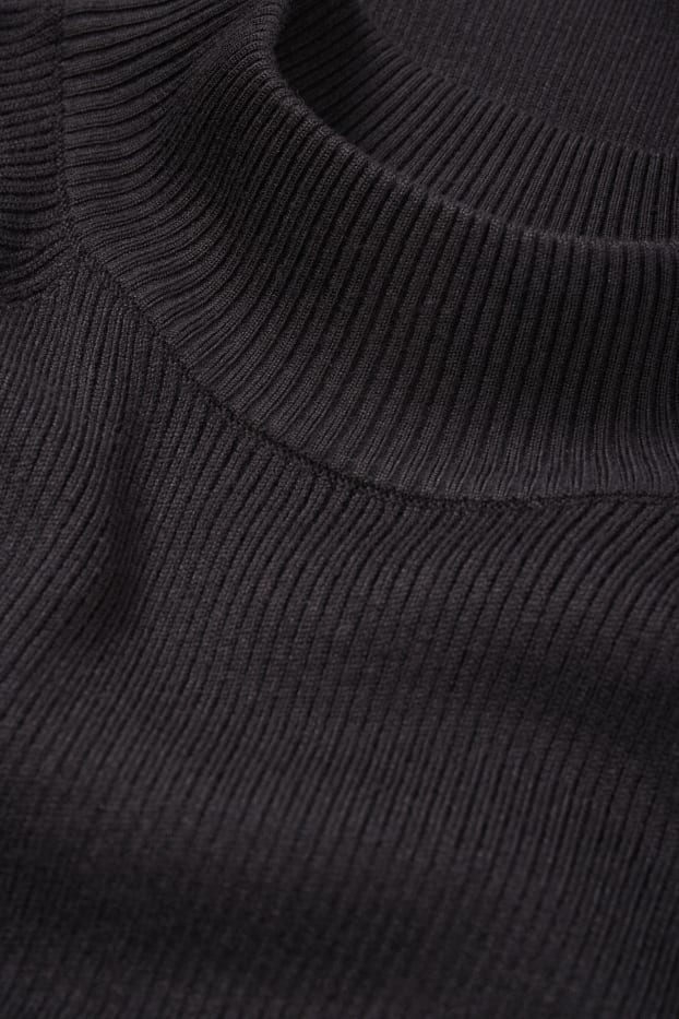 Damen - Figurbetontes Strickkleid mit Stehkragen - gerippt - schwarz