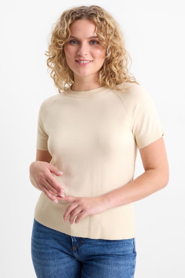 Donna - Maglione - maniche corte - beige chiaro