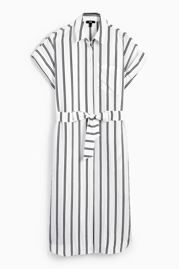 Dames - Blousejurk - gestreept - wit / zwart