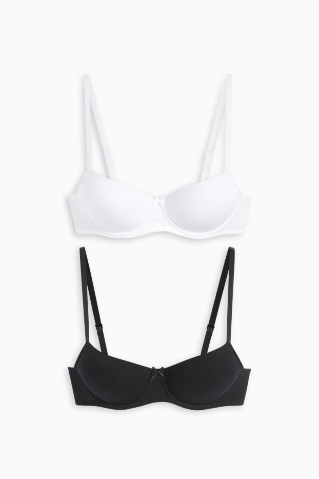 Femmes - Lot de 2 - soutiens-gorge avec armatures - DEMI - ampliformes - blanc / noir