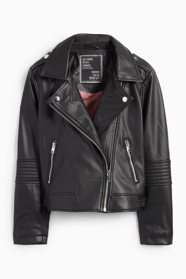 Bambine - Giacca stile motociclista - similpelle - nero