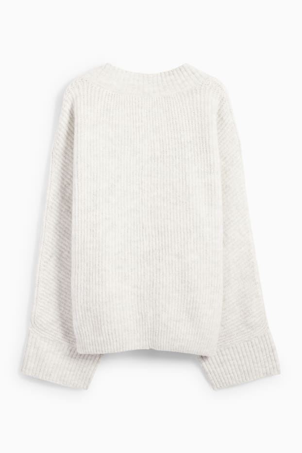 Femmes - Pull à col V - côtelé - gris clair