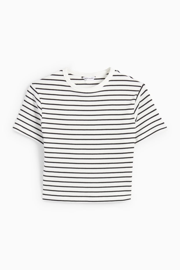 Dames - Kort T-shirt - gestreept - wit