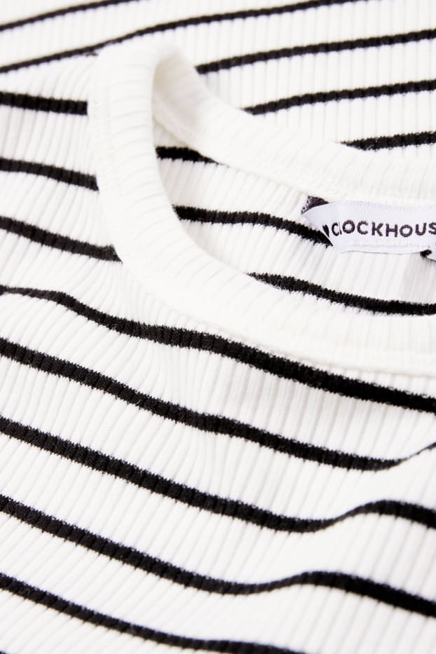 Dames - Kort T-shirt - gestreept - wit