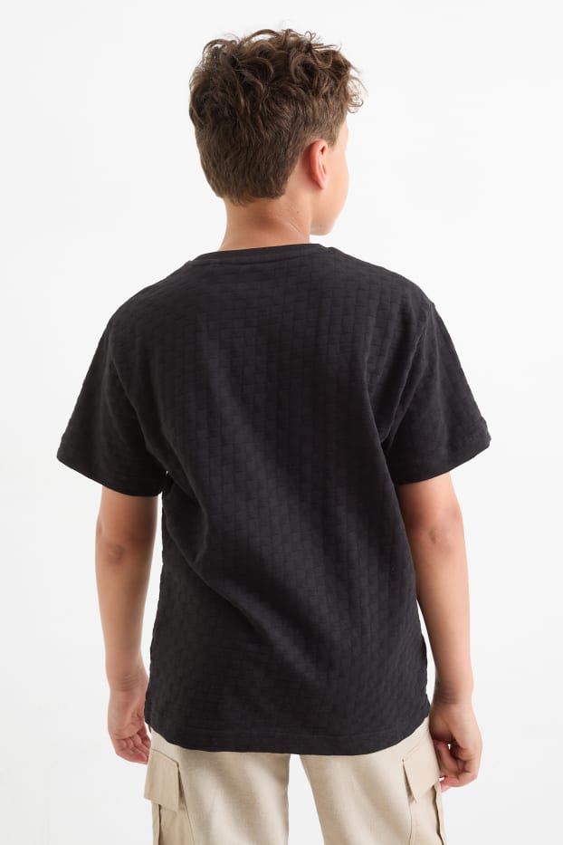 Kinder Jungen - Skater - Kurzarmshirt - strukturiert - schwarz