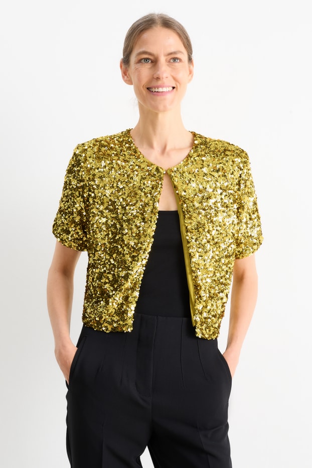 Femmes - Chemisier en sequins court - 2-en-1 - jaune