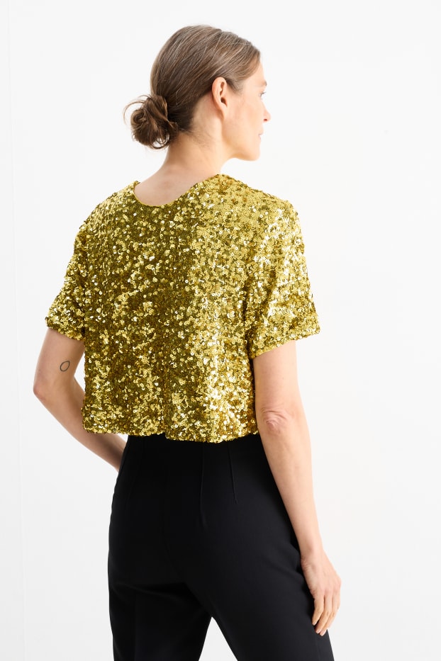 Femmes - Chemisier en sequins court - 2-en-1 - jaune