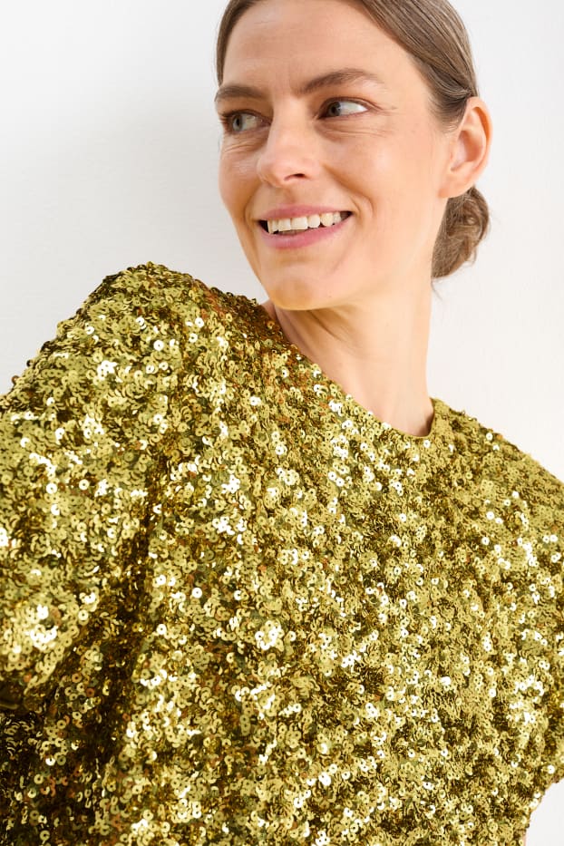Femmes - Chemisier en sequins court - 2-en-1 - jaune