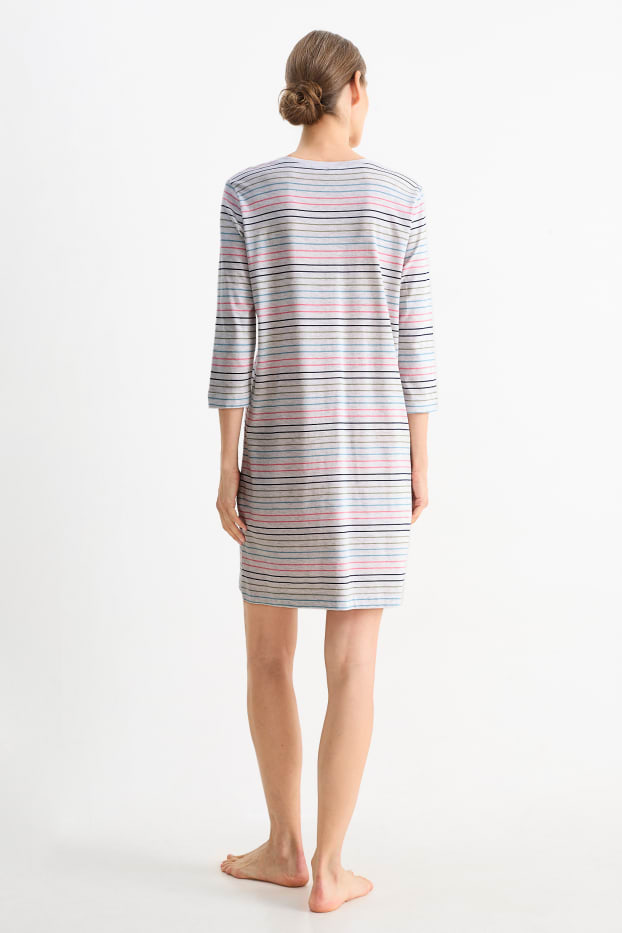 Donna - Camicia da notte - a righe - grigio chiaro melange