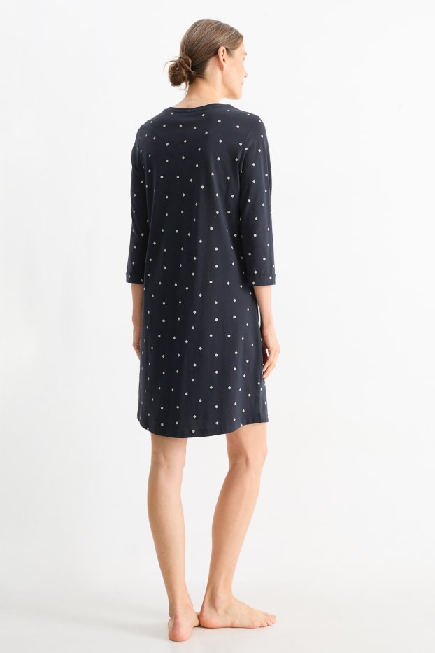Donna - Camicia da notte - a fiori - blu scuro