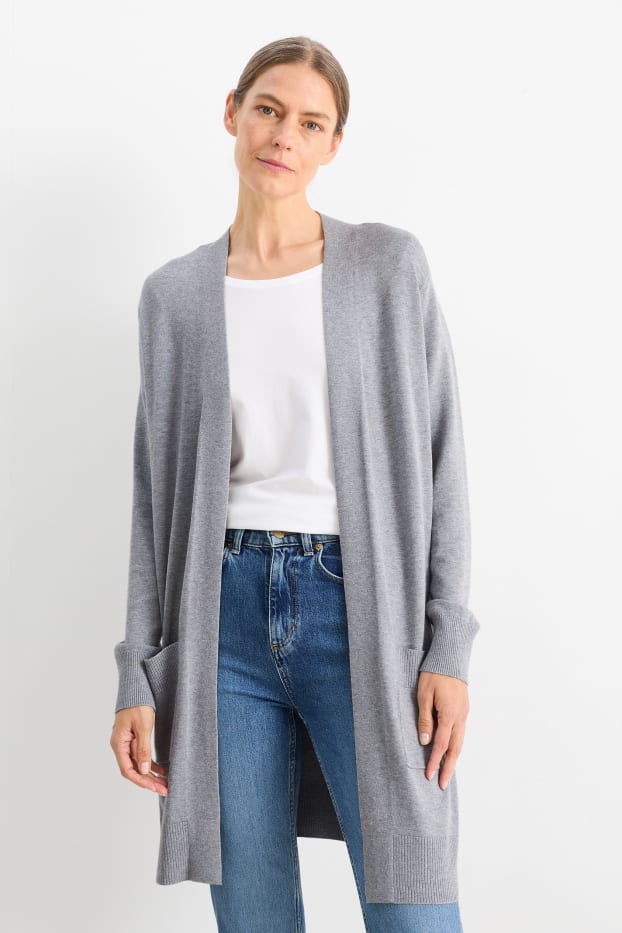 Femmes - Gilet long en maille - gris