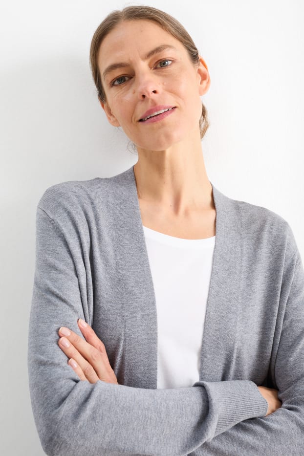 Femmes - Gilet long en maille - gris