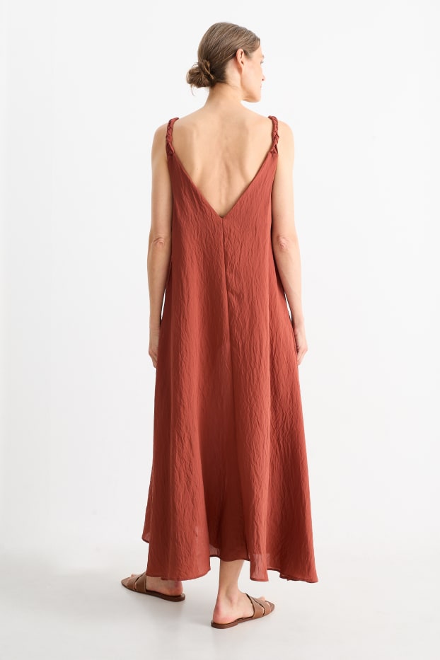 Femmes - Robe évasée à col V - marron foncé