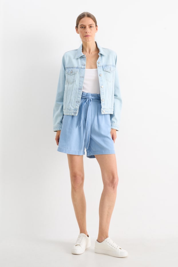 Dámské - Šortky - high waist - světle modrá