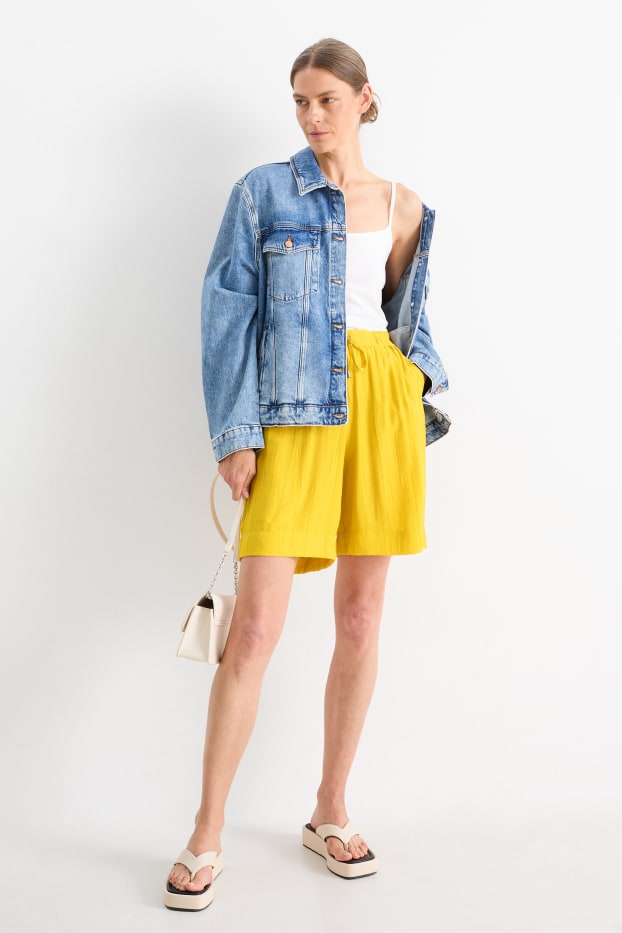 Women - Bermuda shorts - high waist - yellow