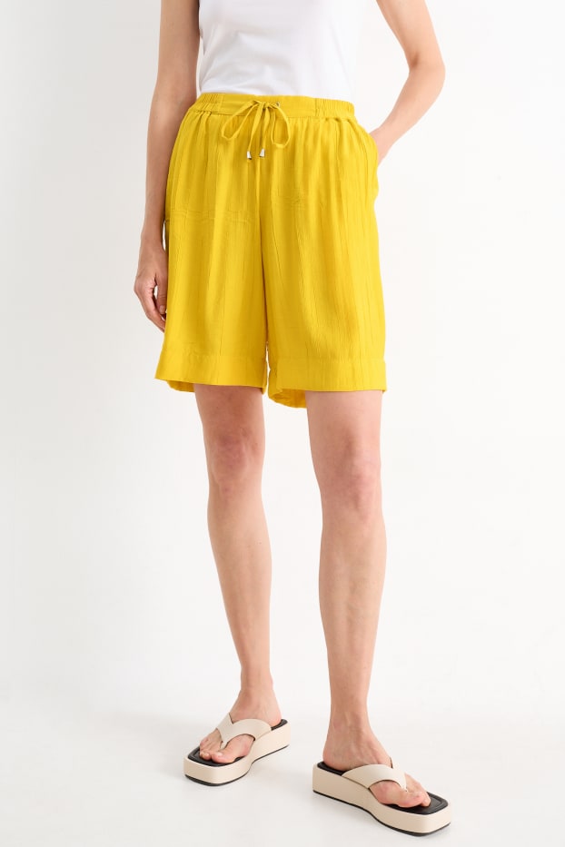 Women - Bermuda shorts - high waist - yellow