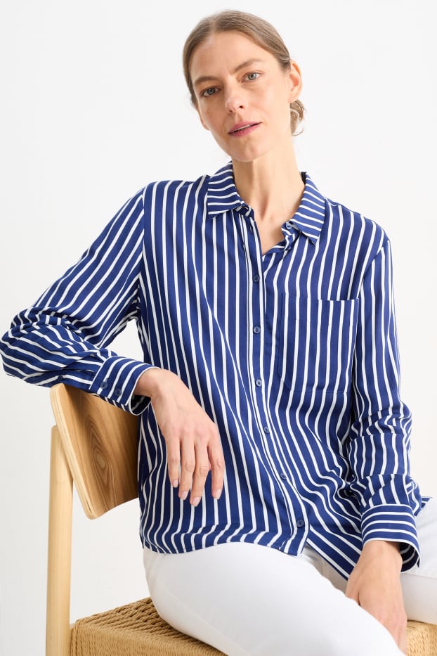 Damen - Bluse - gestreift - blau / weiß