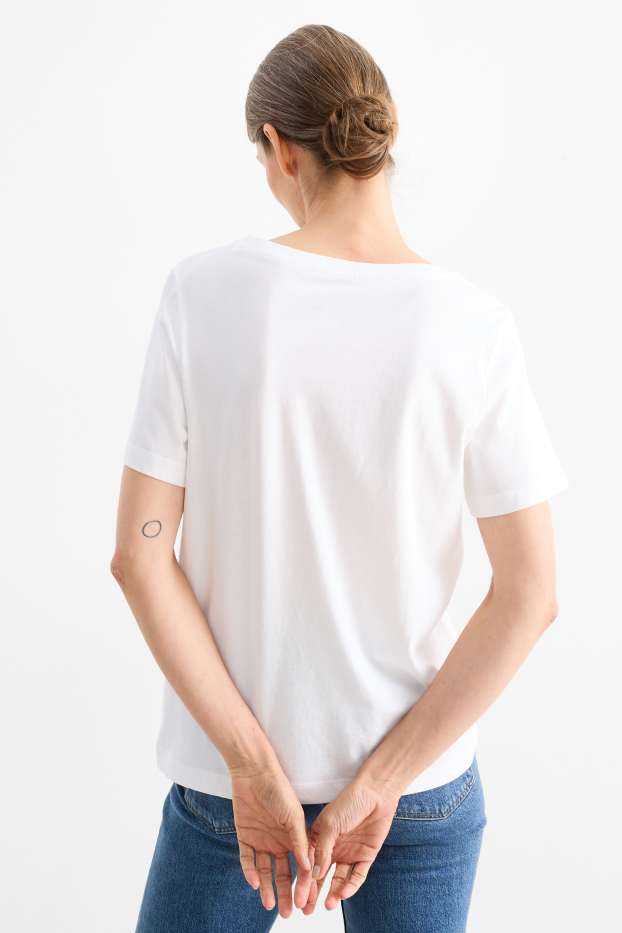 Damen - T-Shirt mit V-Ausschnitt - Regular Fit - weiß
