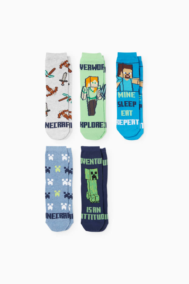Enfants garçons - Lot de 5 paires - Minecraft - chaussettes à motif - bleu