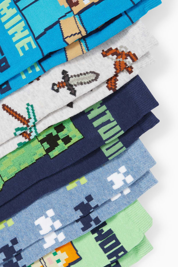Enfants garçons - Lot de 5 paires - Minecraft - chaussettes à motif - bleu