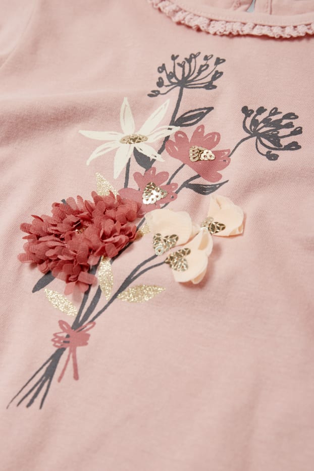 Bambine - Fiori - maglia a maniche lunghe - fucsia