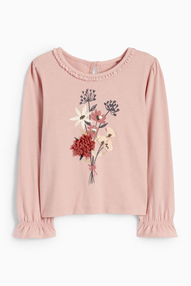 Bambine - Fiori - maglia a maniche lunghe - fucsia