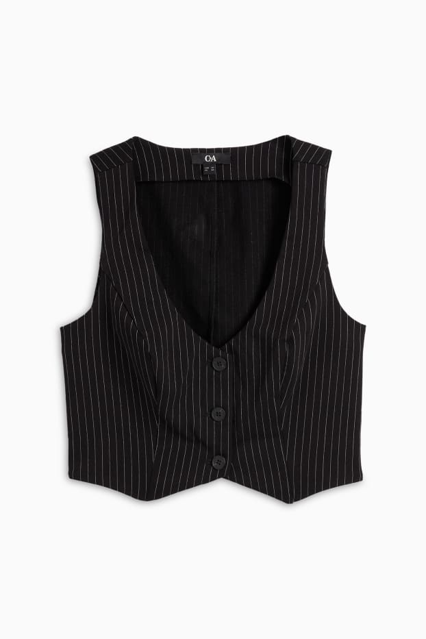 Damen - Crop Weste - Nadelstreifen - schwarz