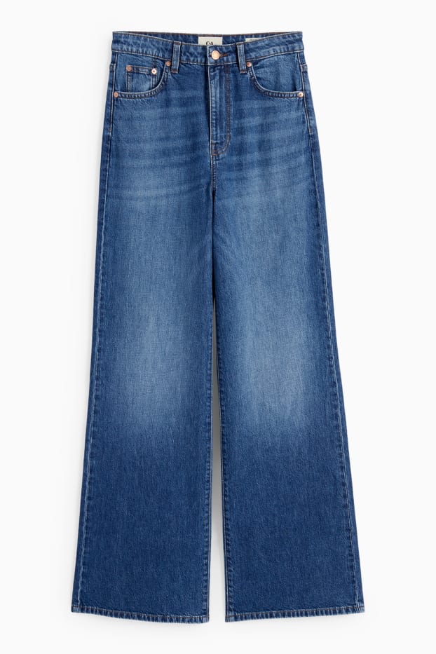 Dames - Wide leg jeans - high waist - jeansblauw