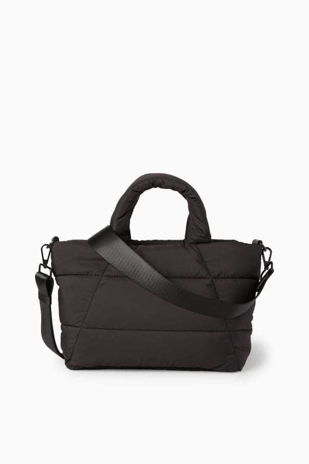 Femei - Geantă shopper matlasată, mică, cu curea detașabilă - negru
