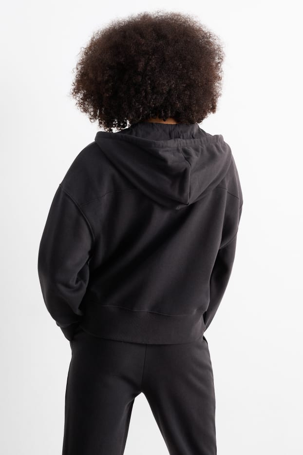 Femmes - Sweat zippé en molleton basique à capuche - noir