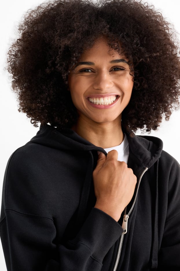 Femmes - Sweat zippé en molleton basique à capuche - noir