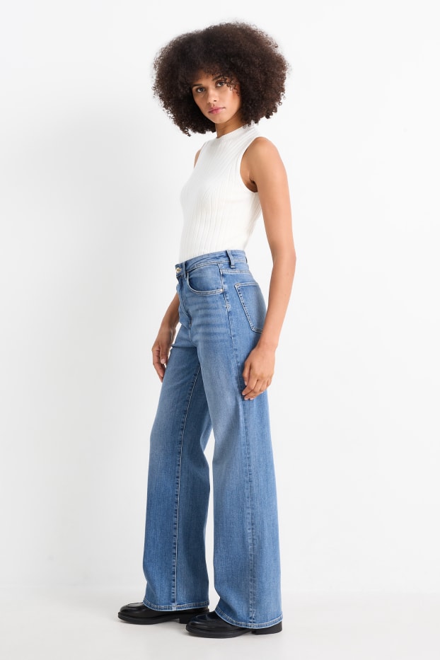 Dames - Wide leg jeans - high waist - jeanslichtblauw