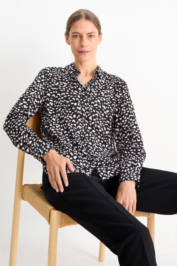 Dames - Blouse - met patroon - zwart