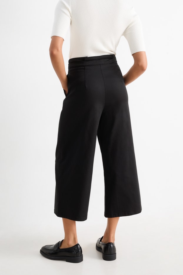 Damen - Stoffhose - High Waist - Wide Leg - schwarz
