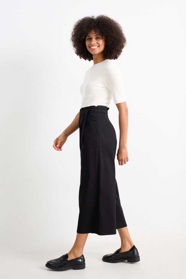 Damen - Stoffhose - High Waist - Wide Leg - schwarz
